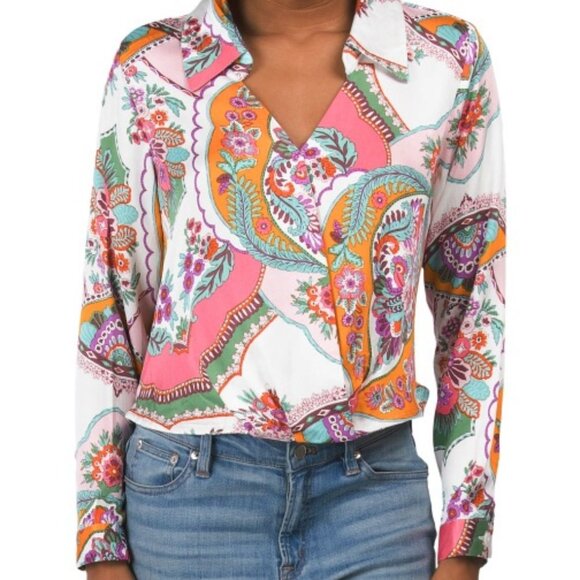Rachel Zoe Tops - NWT RACHEL ZOE Floral Paisley Long Sleeve Collar Crossover Front Top